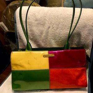 Genuine leather color block  spring shoulder bag